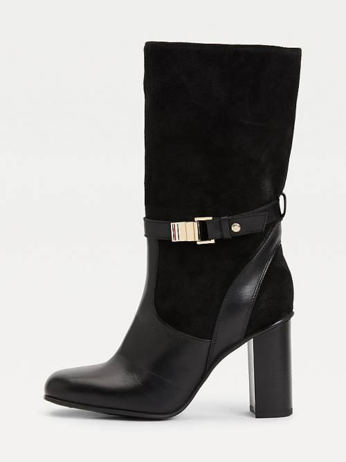 Black Tommy Hilfiger Elevated Leather High Heel Women's Boots | TH061YVX