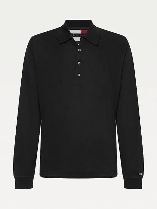 Black Tommy Hilfiger Elevated Long Sleeve Men's Polo Shirts | TH624QPY