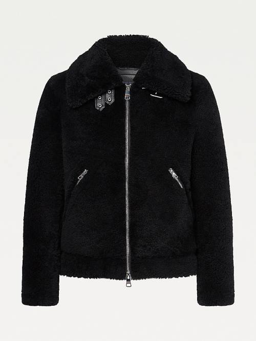 Black Tommy Hilfiger Elevated Shearling Leather Men's Jackets | TH721KBM