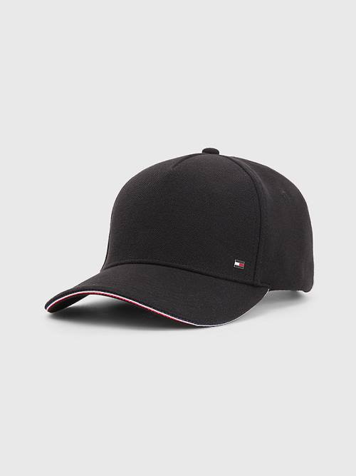 Black Tommy Hilfiger Elevated Signature Tape Cap Men\'s Hats | TH638KNJ