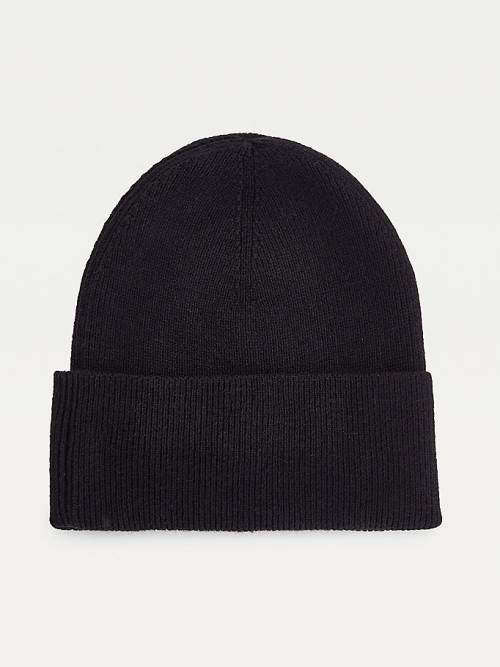 Black Tommy Hilfiger Essential Cotton Cashmere Beanie Women's Hats | TH528TOD