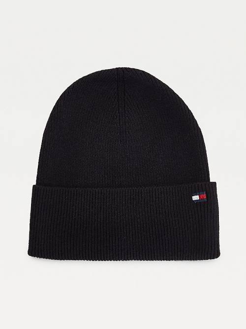 Black Tommy Hilfiger Essential Cotton Cashmere Beanie Women\'s Hats | TH528TOD