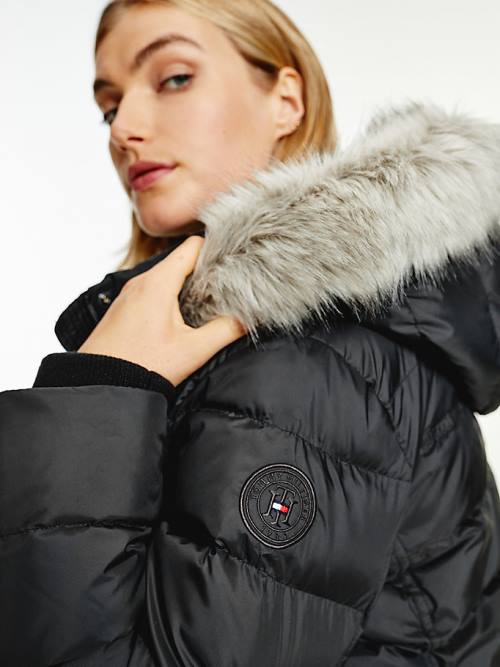 Black Tommy Hilfiger Essential Curve Monogram Down-Filled Women's Jackets | TH431PDW