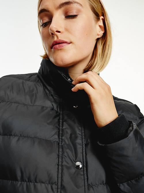 Black Tommy Hilfiger Essential Curve Monogram Down-Filled Women's Jackets | TH431PDW