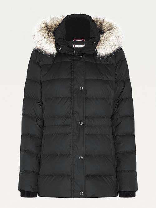 Black Tommy Hilfiger Essential Curve Monogram Down-Filled Women's Jackets | TH431PDW