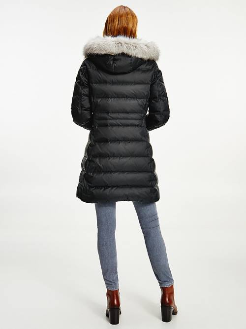 Black Tommy Hilfiger Essential Down-Filled Faux Fur Trim Coat Women's Jackets | TH206CVN