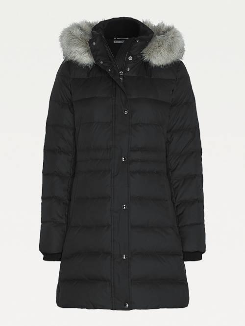 Black Tommy Hilfiger Essential Down-Filled Faux Fur Trim Coat Women's Jackets | TH206CVN