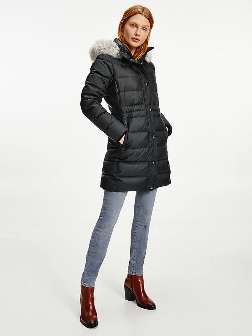 Black Tommy Hilfiger Essential Down-Filled Faux Fur Trim Coat Women\'s Jackets | TH206CVN