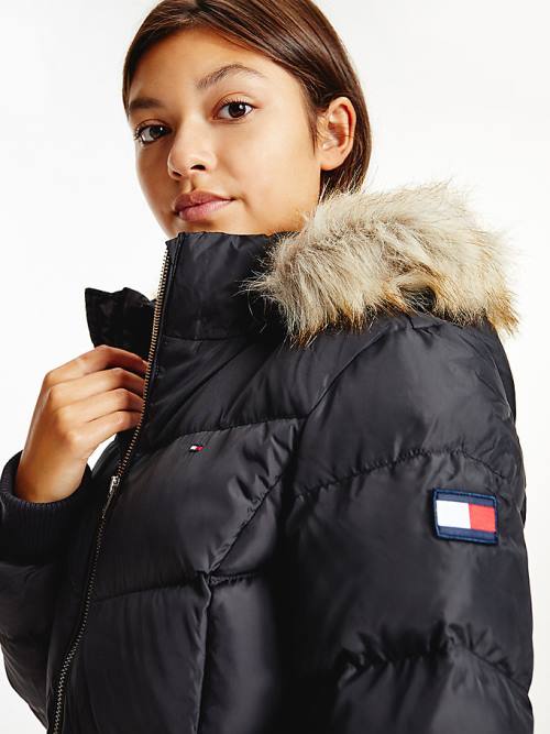 Black Tommy Hilfiger Essential Down Flag Patch Girls' Jackets | TH163OBL