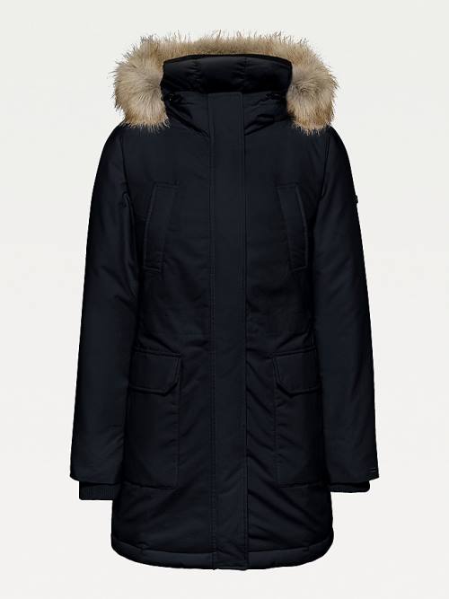 Black Tommy Hilfiger Essential Faux Fur Trim Down Parka Women's Coats | TH093RWS