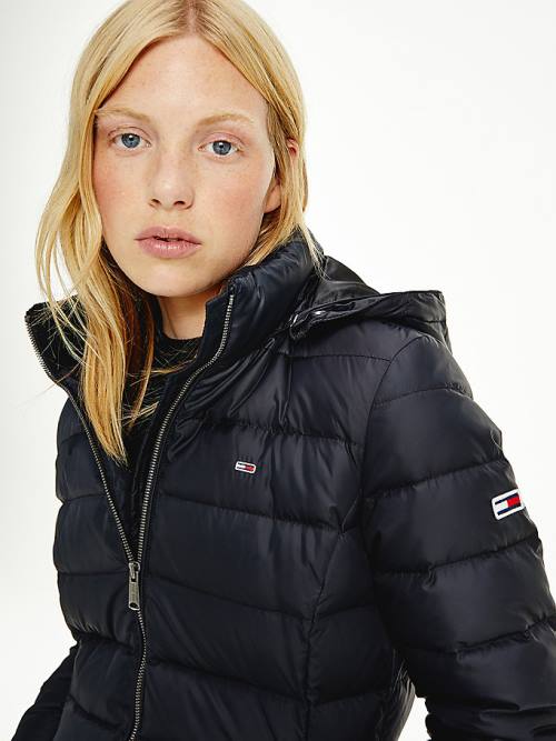 Black Tommy Hilfiger Essential Hooded Down Coat Women's Jackets | TH072ENT