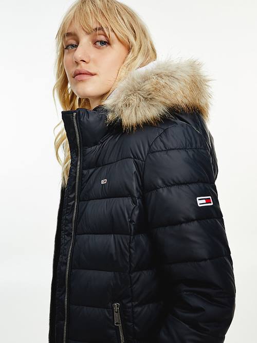 Black Tommy Hilfiger Essential Hooded Padded Women's Jackets | TH529JDM