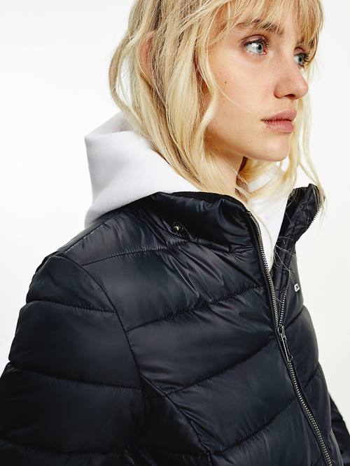 Black Tommy Hilfiger Essential Hooded Padded Women's Jackets | TH529JDM