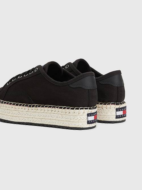 Black Tommy Hilfiger Essential Lace-Up Flatform Espadrilles Women's Loafers | TH971QIT