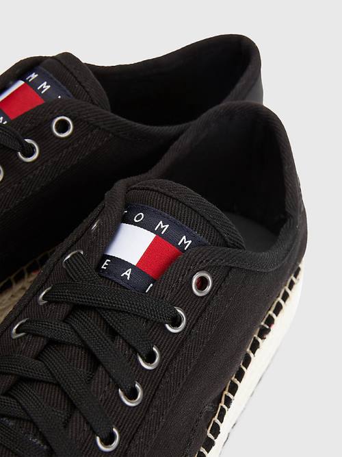 Black Tommy Hilfiger Essential Lace-Up Flatform Espadrilles Women's Loafers | TH971QIT