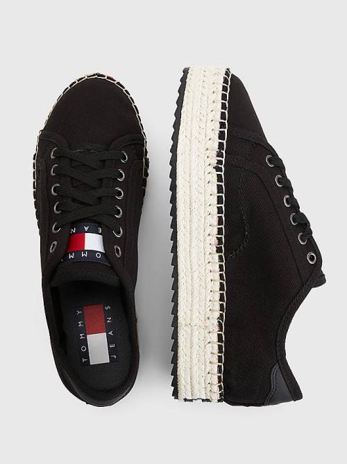 Black Tommy Hilfiger Essential Lace-Up Flatform Espadrilles Women's Loafers | TH971QIT