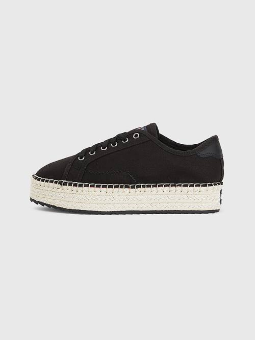 Black Tommy Hilfiger Essential Lace-Up Flatform Espadrilles Women's Loafers | TH971QIT