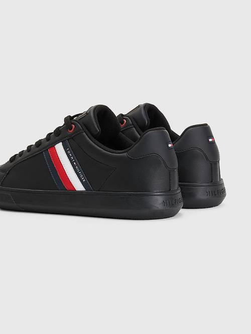 Black Tommy Hilfiger Essential Leather Cupsole Men's Sneakers | TH695QRO