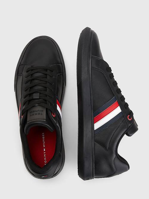 Black Tommy Hilfiger Essential Leather Cupsole Men's Sneakers | TH695QRO