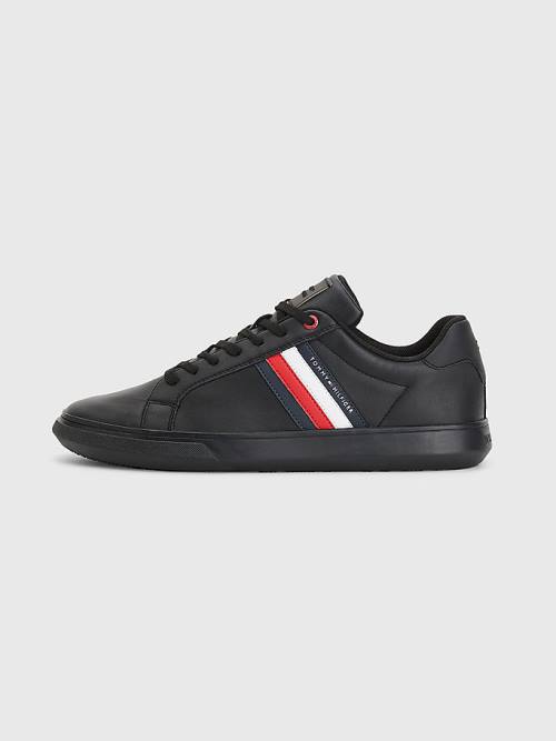 Black Tommy Hilfiger Essential Leather Cupsole Men's Sneakers | TH695QRO