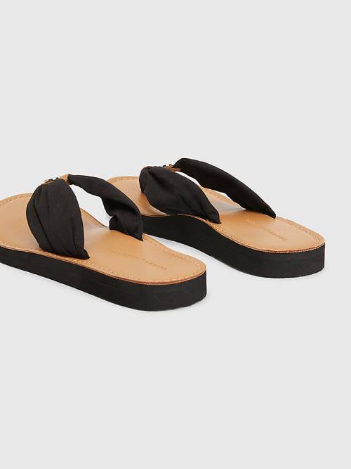 Black Tommy Hilfiger Essential Leather Footbed Flip-Flops Women's Sandals | TH508CFI