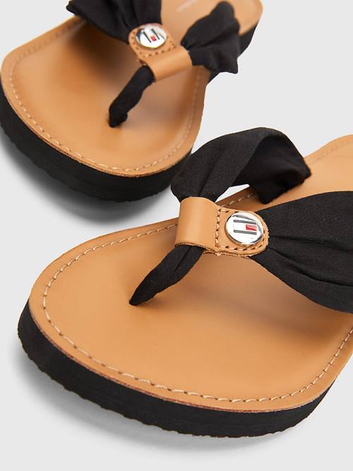 Black Tommy Hilfiger Essential Leather Footbed Flip-Flops Women's Sandals | TH508CFI