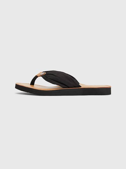 Black Tommy Hilfiger Essential Leather Footbed Flip-Flops Women's Sandals | TH508CFI