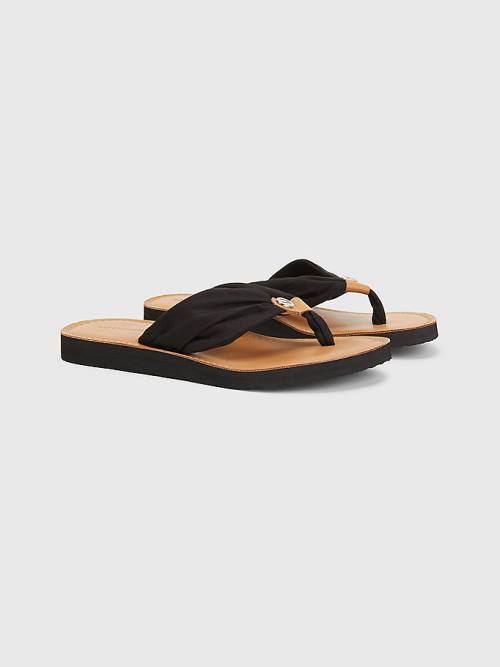 Black Tommy Hilfiger Essential Leather Footbed Flip-Flops Women\'s Sandals | TH508CFI