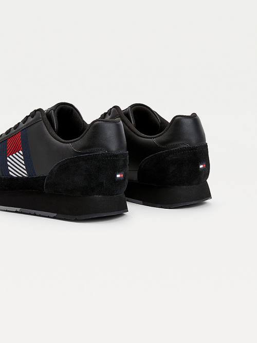 Black Tommy Hilfiger Essential Leather Flag Runner Men's Sneakers | TH725DOR