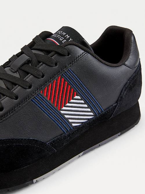 Black Tommy Hilfiger Essential Leather Flag Runner Men's Sneakers | TH725DOR