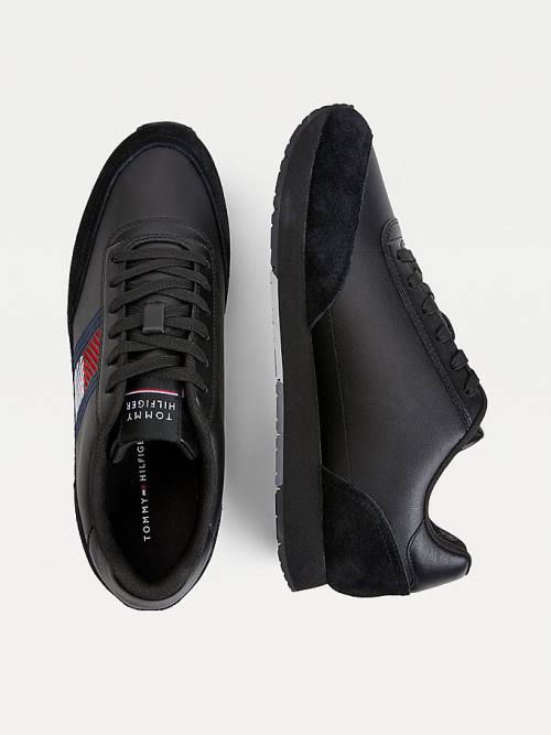 Black Tommy Hilfiger Essential Leather Flag Runner Men's Sneakers | TH725DOR