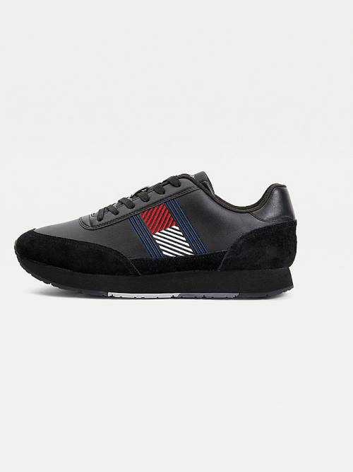 Black Tommy Hilfiger Essential Leather Flag Runner Men's Sneakers | TH725DOR