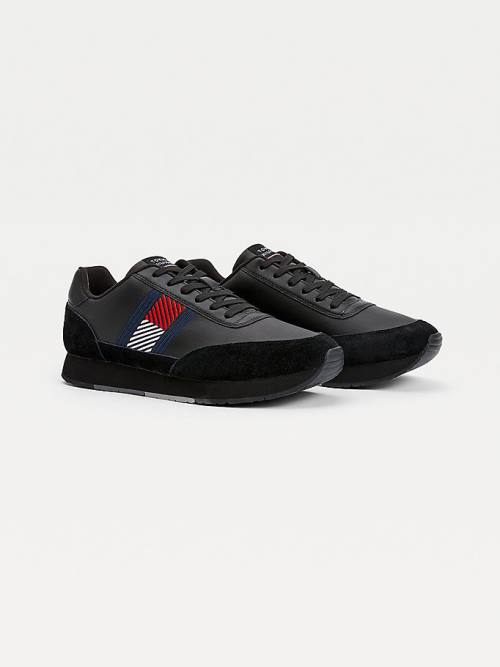 Black Tommy Hilfiger Essential Leather Flag Runner Men\'s Sneakers | TH725DOR