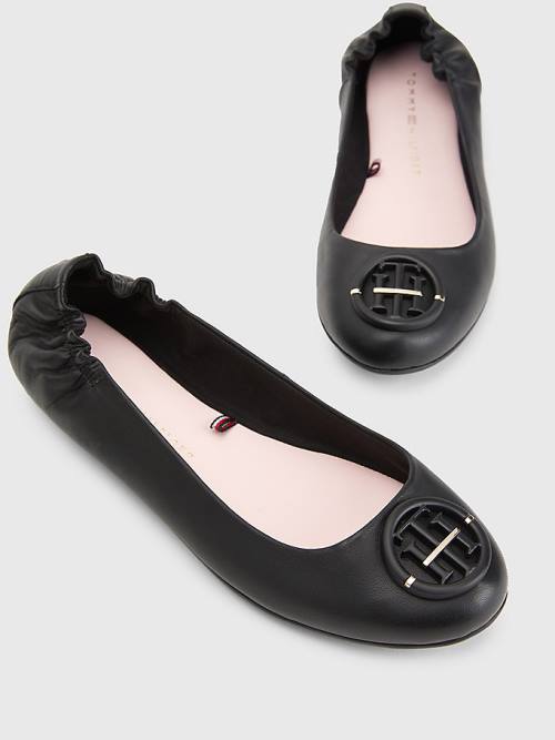 Black Tommy Hilfiger Essential Leather Women's Ballerina | TH159KOU