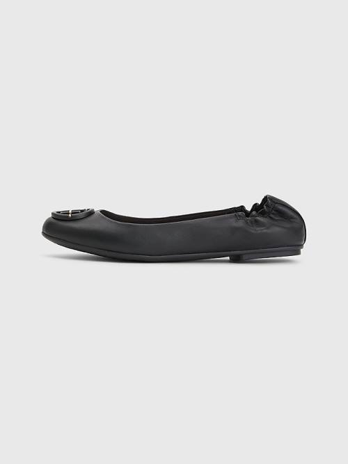 Black Tommy Hilfiger Essential Leather Women's Ballerina | TH159KOU