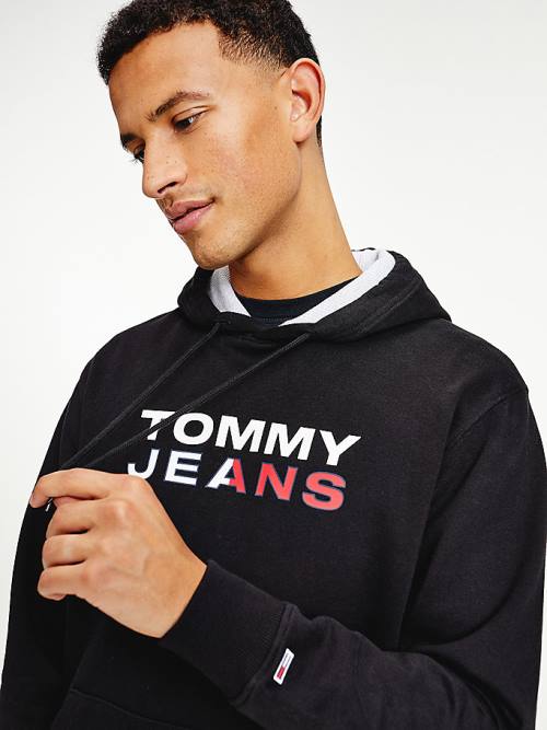 Black Tommy Hilfiger Essential Logo Men's Hoodie | TH146EKL