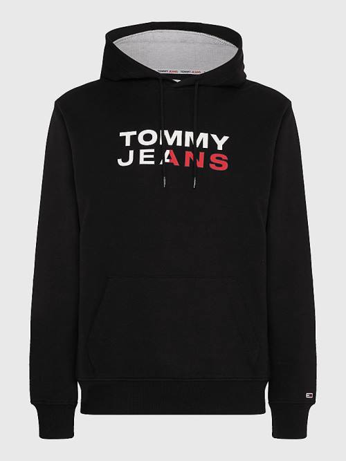 Black Tommy Hilfiger Essential Logo Men's Hoodie | TH146EKL