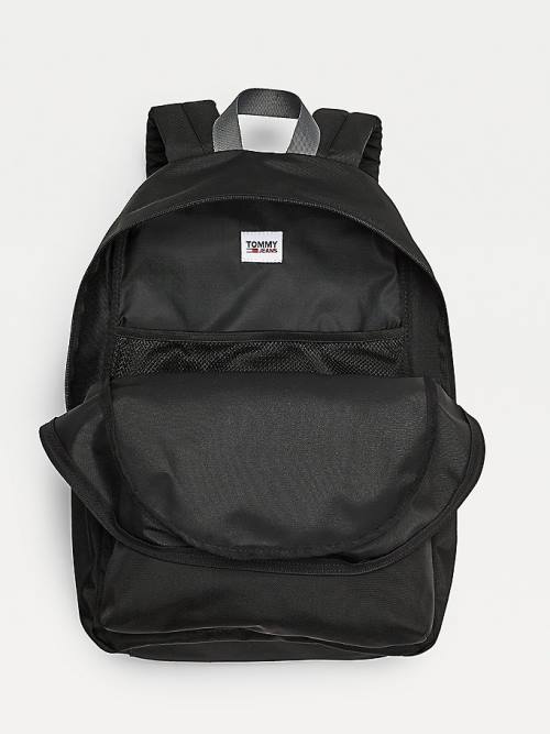 Black Tommy Hilfiger Essential Logo Recycled Polyester Backpack Men's Bags | TH827OFT