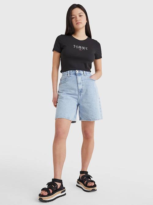 Black Tommy Hilfiger Essential Logo Skinny Fit Women's T Shirts | TH475VMF