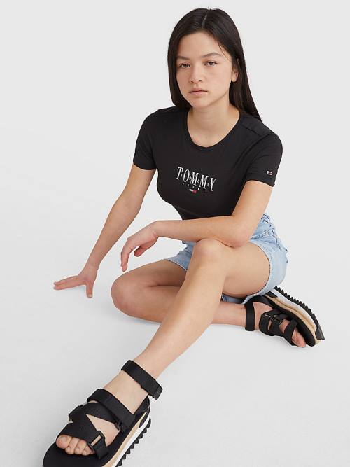 Black Tommy Hilfiger Essential Logo Skinny Fit Women's T Shirts | TH475VMF