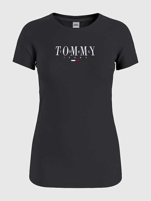 Black Tommy Hilfiger Essential Logo Skinny Fit Women's T Shirts | TH475VMF