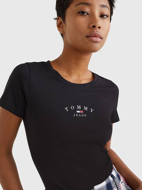 Black Tommy Hilfiger Essential Logo Skinny Fit Women's T Shirts | TH954CPN