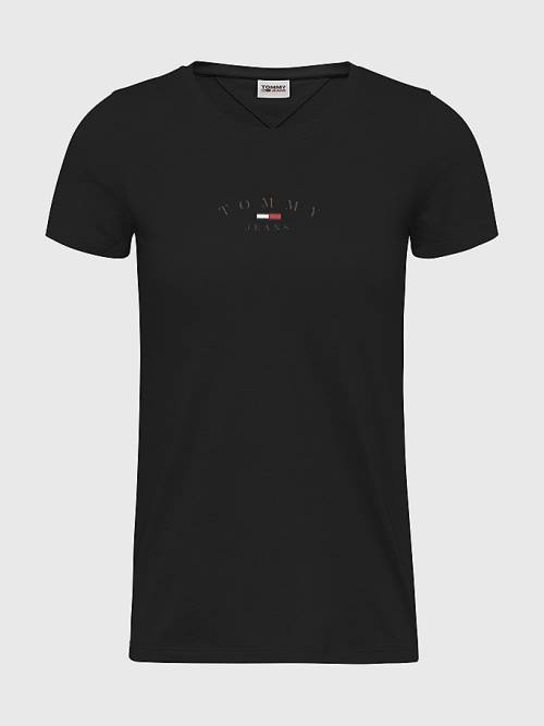 Black Tommy Hilfiger Essential Logo Skinny Fit Women's T Shirts | TH954CPN