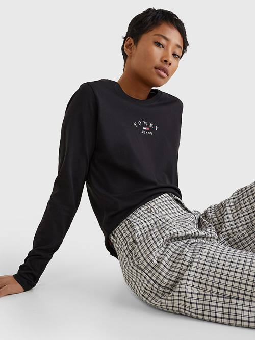 Black Tommy Hilfiger Essential Logo Slim Fit Long Sleeve Women's T Shirts | TH013CZS