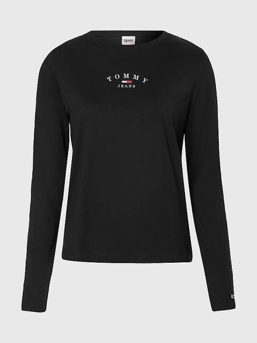 Black Tommy Hilfiger Essential Logo Slim Fit Long Sleeve Women's T Shirts | TH013CZS