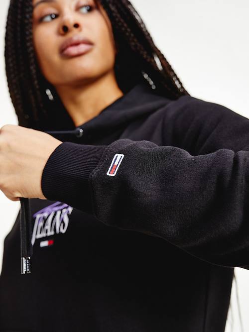 Black Tommy Hilfiger Essential Logo Women's Hoodie | TH349YOM