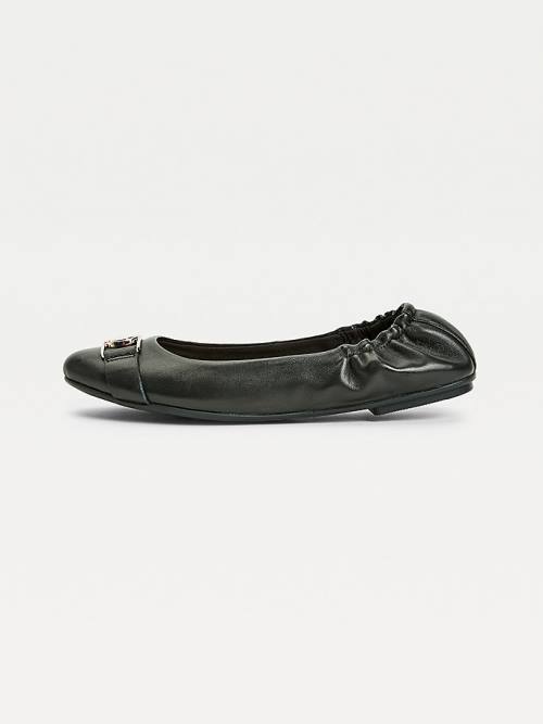 Black Tommy Hilfiger Essential Monogram Leather Women's Ballerina | TH302RGZ