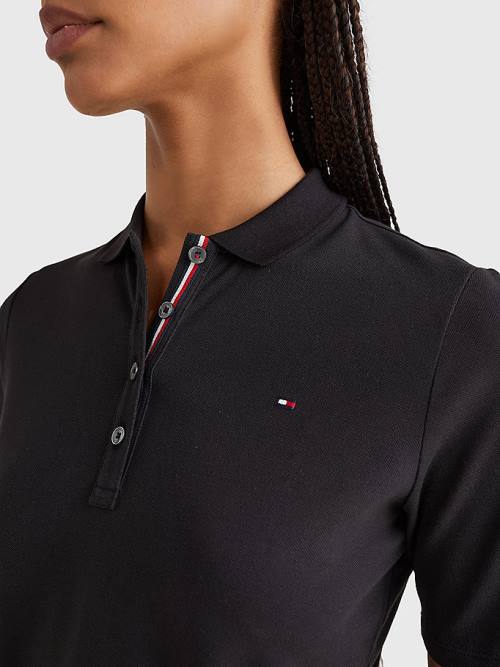 Black Tommy Hilfiger Essential Placket Detail Women's Polo Shirts | TH813LOV