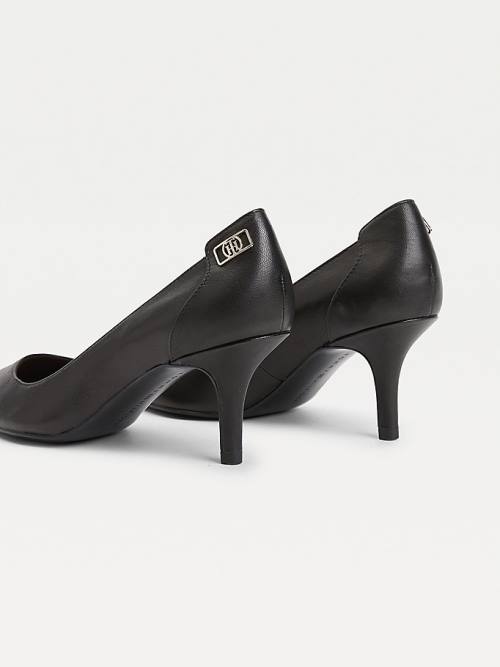 Black Tommy Hilfiger Essential Pointed Low Leather Pumps Women's Heels | TH479GTP