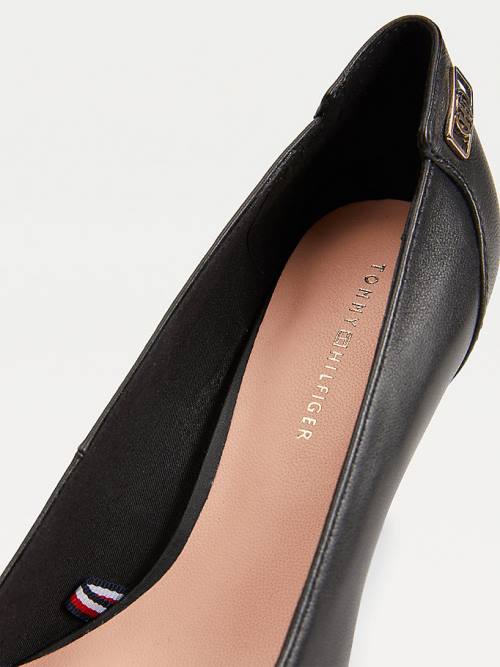 Black Tommy Hilfiger Essential Pointed Low Leather Pumps Women's Heels | TH479GTP